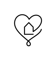 House With Heart Hand Drawn Monoline Logo