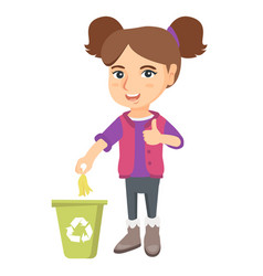 Little Girl Throwing Banana Peel In Recycling Bin