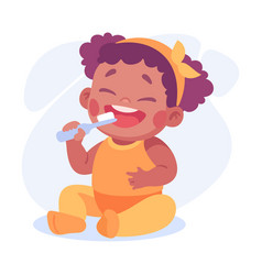 Baby Little Girl With Cute Face Brushing Teeth