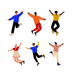 Happy Multiracial People Jumping In Air Set