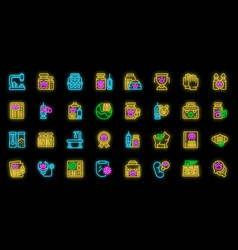 Pet Vaccination Icons Set Neon