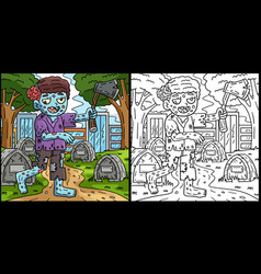 Zombie Holding An Ax Coloring Page