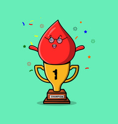 Cute Cartoon Blood Drop Character In Trophy