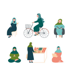 Muslim Woman In In Everyday Life Set Arabic Women