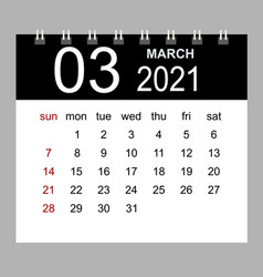 Business Calendar 2021 March Notebook Isolated