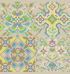 Floral Vintage Cross Stitch Green Tribal Seamless