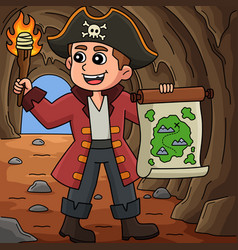 Pirate With Treasure Map Colored Cartoon