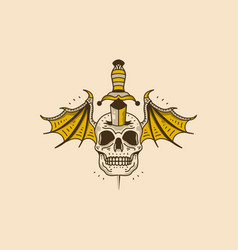 Vintage Art Of Skull With Wings And Dagger