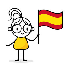 Woman Holding Flag Of Spain Isolated On White