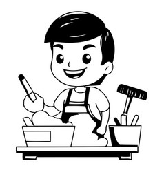 Cartoon Boy In Apron Holding Paint Brush