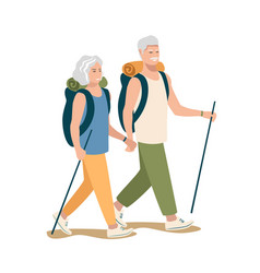 Elderly Man And Woman Go Hiking