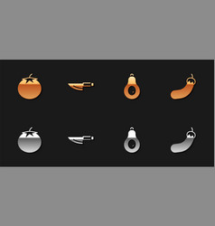 Set Tomato Knife Avocado And Eggplant Icon