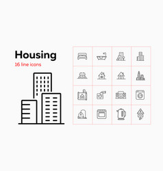 Housing Line Icon Set Bedroom Building Kettle