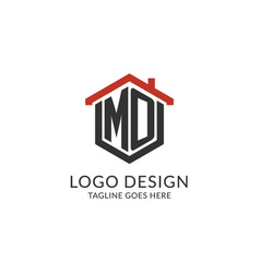 Initial Logo Mo Monogram With Home Roof Hexagon