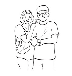 Line Art Couple Standing With Happiness