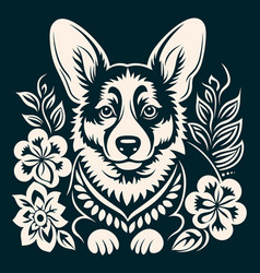 Pembroke Welsh Corgi Dog Surrounded By Flowers