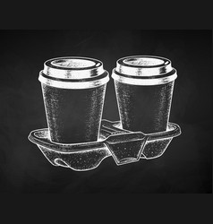 Chalk Drawn Coffee Cups In Carrier