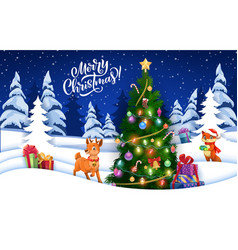 Christmas Forest Pine Tree Gifts Cartoon Animals