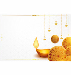 Happy Diwali Banner With Golden Diya And Text