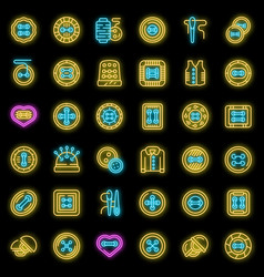 Cloth Buttons Icons Set Neon