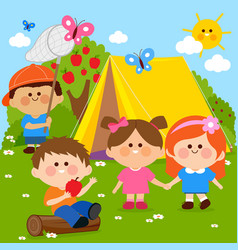 Happy Children In A Camping Site Royalty Free Vector Image