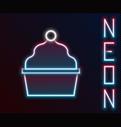 Glowing Neon Line Cake Icon Isolated On Black