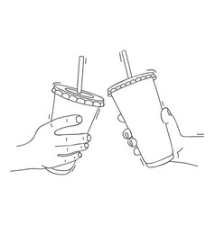 Two Hands Clink Paper Cups With Soda At Party