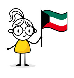 Woman Holding Flag Of Kuwait Isolated On White