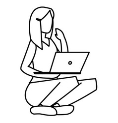 Young Woman Sitting With Laptop