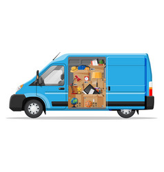 Delivery Van With Open Door And Home Stuff Inside