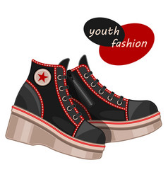 Women Red And Black Shoes On High Platform Cartoon