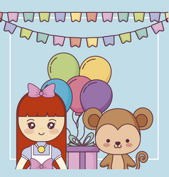 Cute Monkey With Little Girl Happy Birthday Card