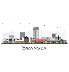 Swansea Wales City Skyline With Color Buildings