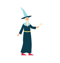 Cartoon wizard with wand Royalty Free Vector Image