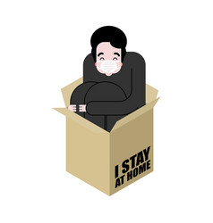 I Stay At Home Sign Icon Man Sitting Inside Box