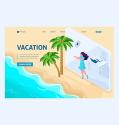 Isometric Girl Goes From Office To Vacation Via