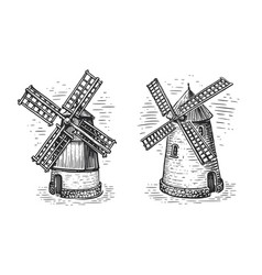 Old Windmill In Sketch Style Farm Agriculture