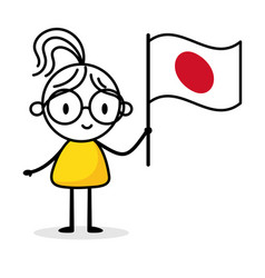 Woman Holding Flag Of Japan Isolated On White