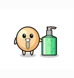 Cute Soy Bean Cartoon With Hand Sanitizer