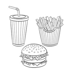 Fast Food Set For Coloring Pages Burger French