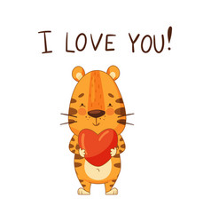 I Love You Cute Little Tiger Holding Red Heart