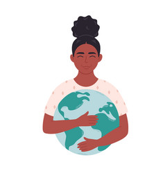 Black Woman Hugging Earth Globe Earth Day Saving