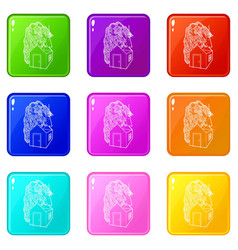 House Destroyed Hurricane Icons Set 9 Color