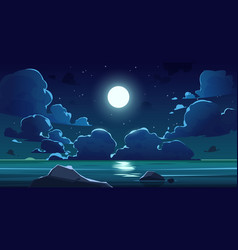 Cartoon Night Sea Sky Midnight With Moon Blue