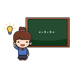 Cute Girl Student Got An Idea Doing Math Cartoon