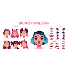 Girl Face Construction Kit - Cartoon Facial Parts