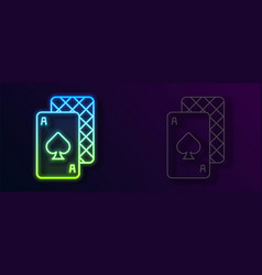 Glowing Neon Line Playing Cards Icon Isolated On