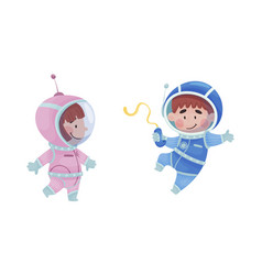 Little Kid Astronaut Wearing Spacesuit Floating