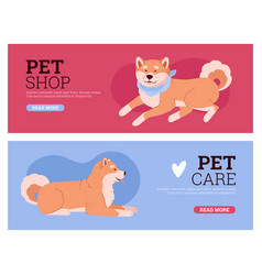 Pet Shop Banners Or Flyers Set With Shiba Inu Dog