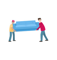 Two Men Are Carrying A Couch Isolated On A White